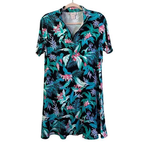 TOMMY BAHAMA GOLF Dress L Athletic Tennis Tropical Floral Ruffle Hem Quarter Zip - Picture 2 of 13